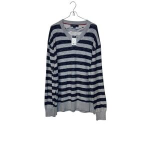 Daniel Cremieux Men Sweater Knit Striped V-Neck Pullover Cotton Blue Gray XL NWT